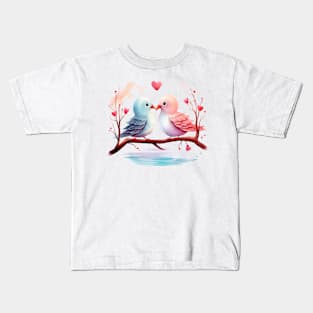 Valentine Kissing Seagull Bird Couple Kids T-Shirt